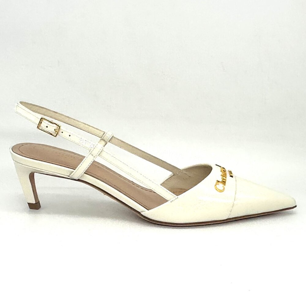 DIOR MY 50 Patent Leather Slingback Sandals Kitten Heels Pumps Shoes Ivory - Picture 11 of 16